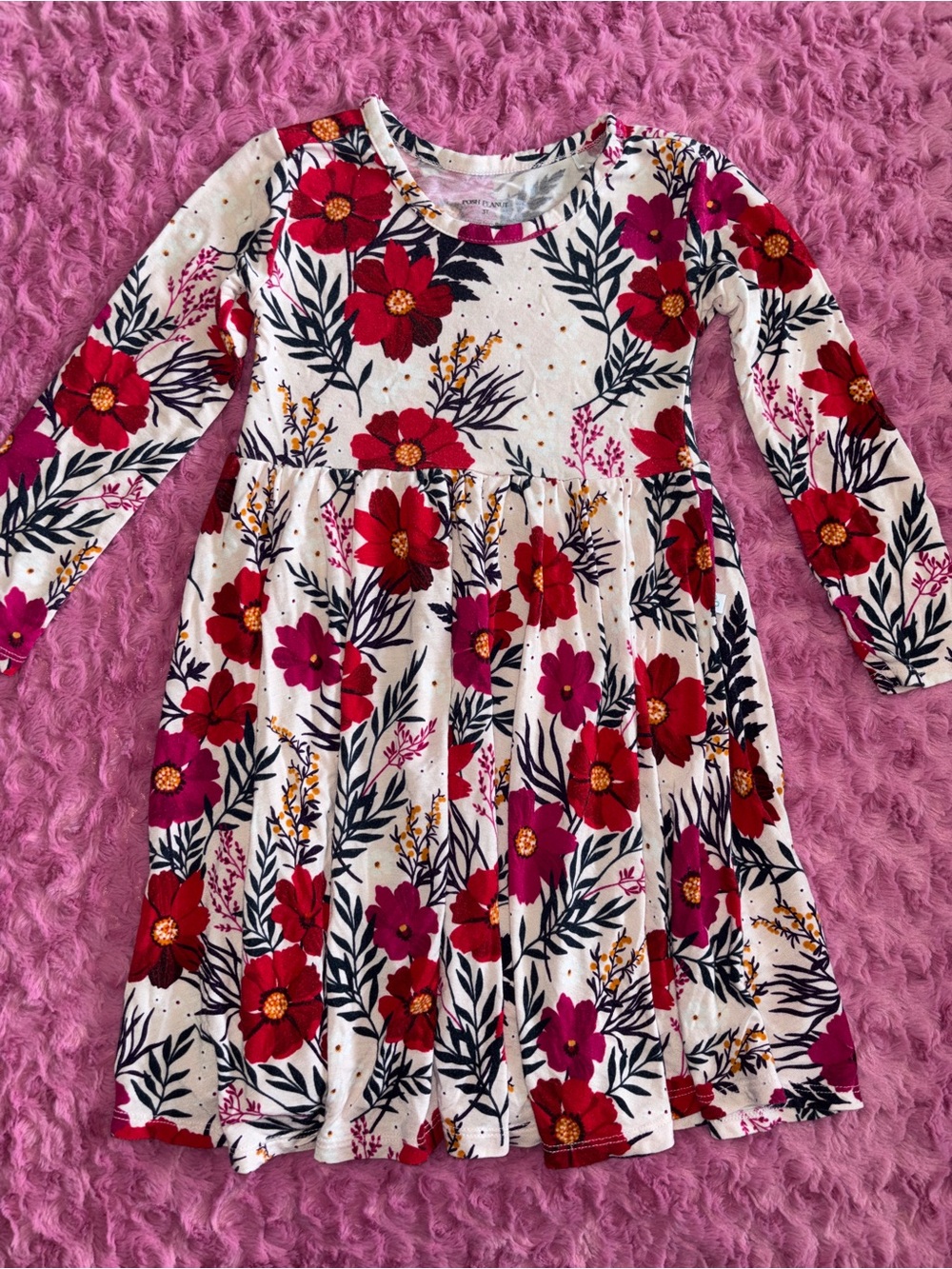 Posh Peanut Chloe Dress - White with Red & Pink Flowers 3T